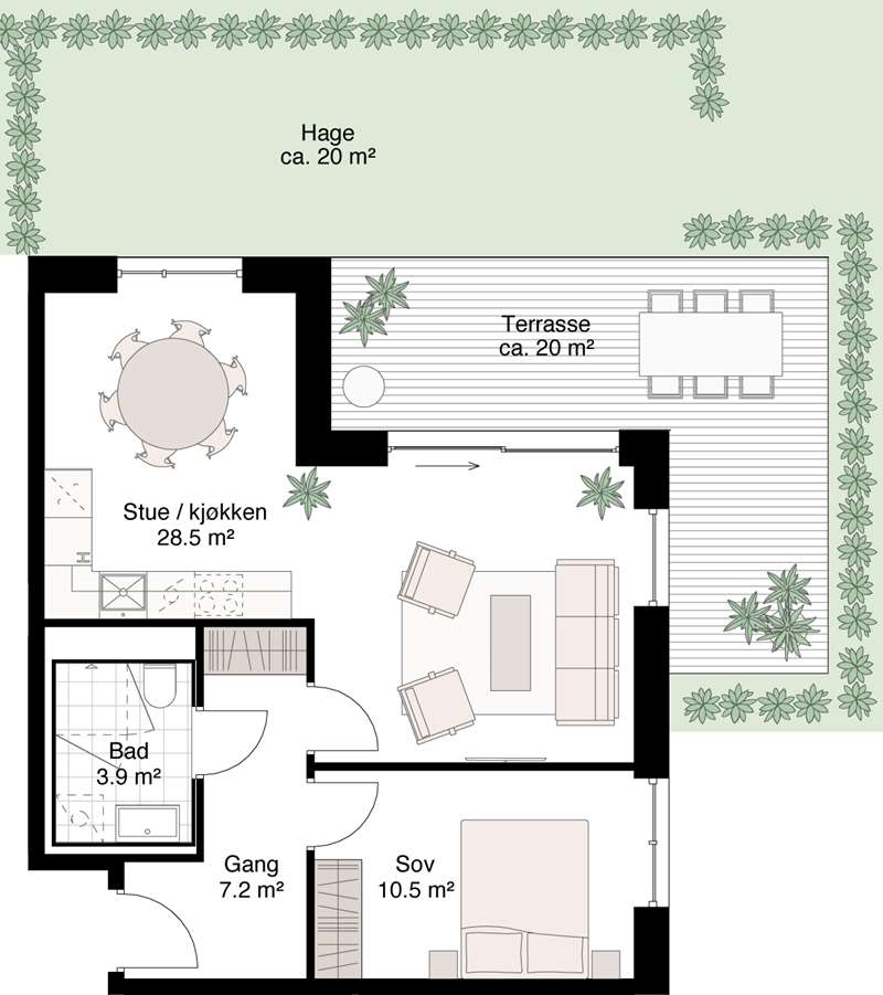 Alternativ planløsning 2-roms